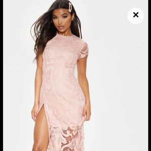 Lace long slit evening dress